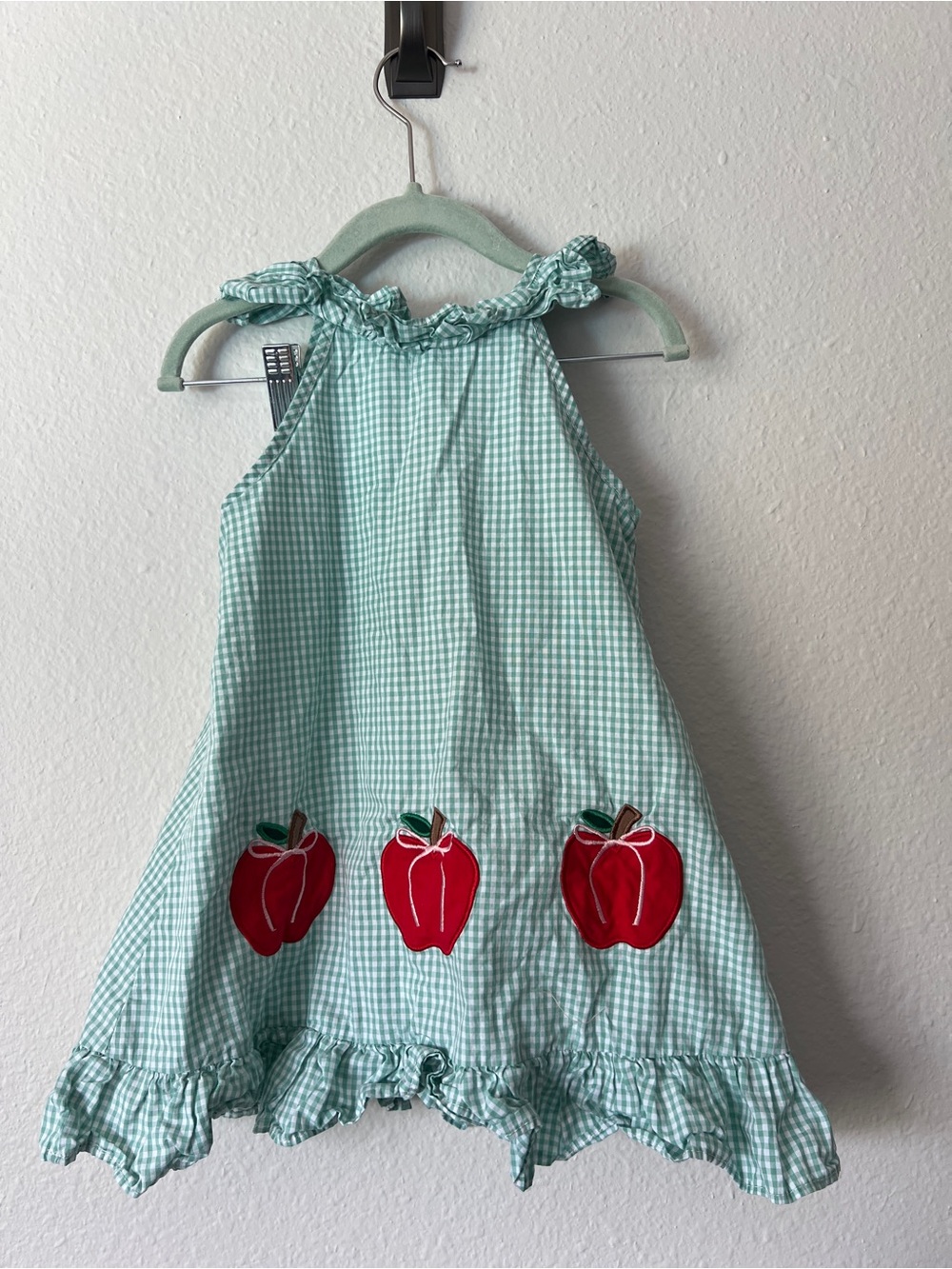 Stitchy Fish Gingham Girls' Formal Dress with Apple Appliqué